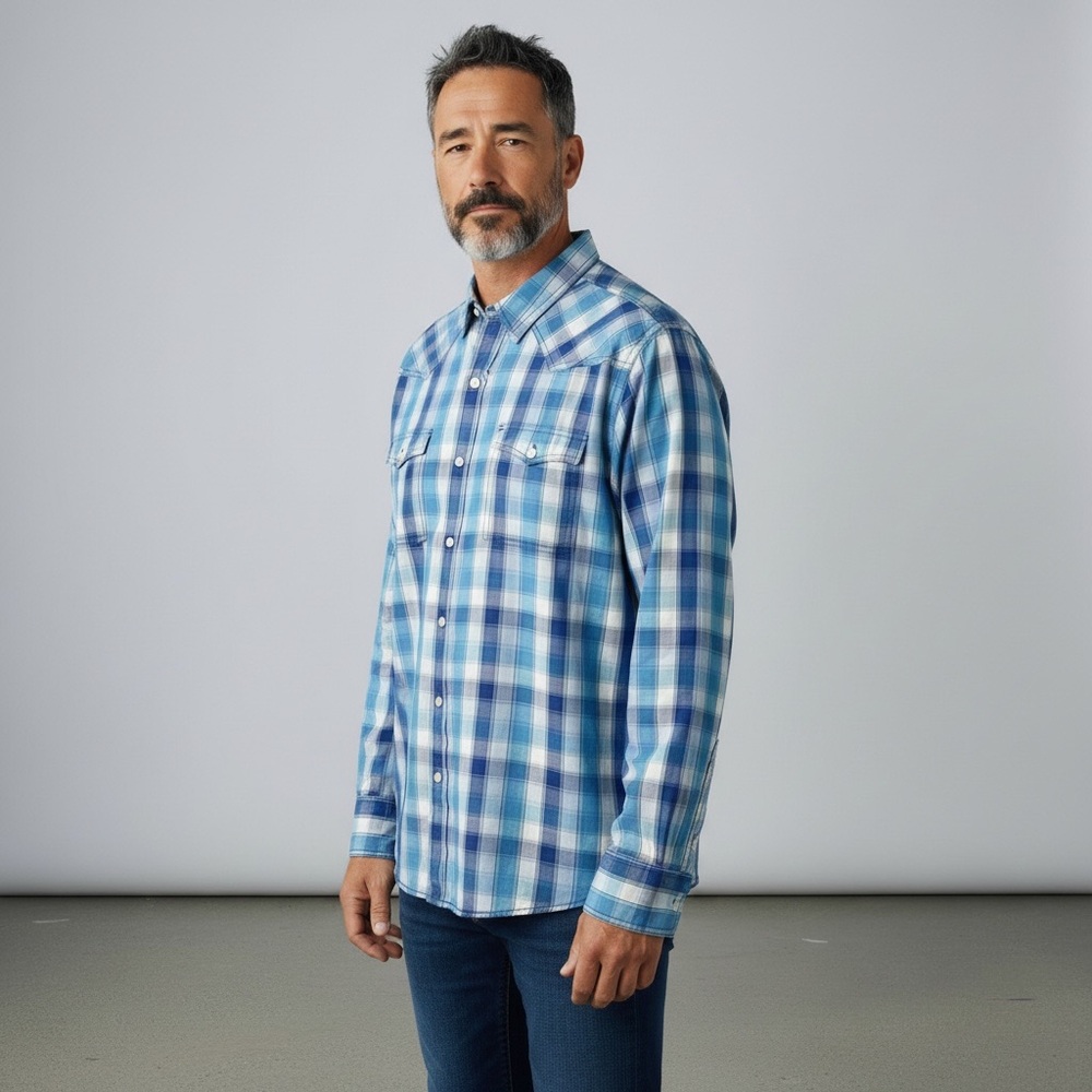 URBAN PIPELINE | Men’s Blue Plaid Button Down Long Sleeve Shirt - Picture 1 of 6
